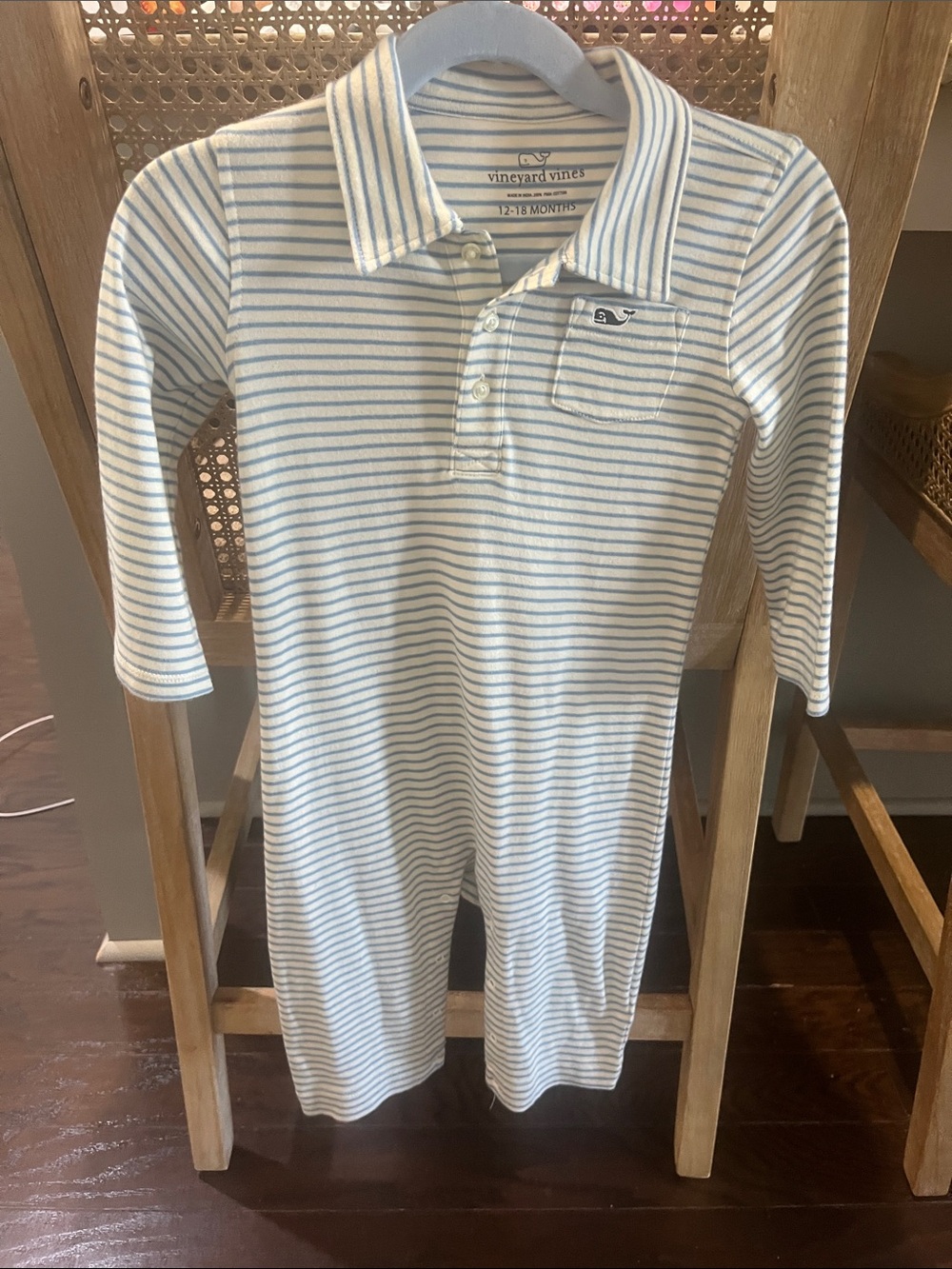 Vineyard Vines Light Blue & White Striped Baby Polo One-Piece